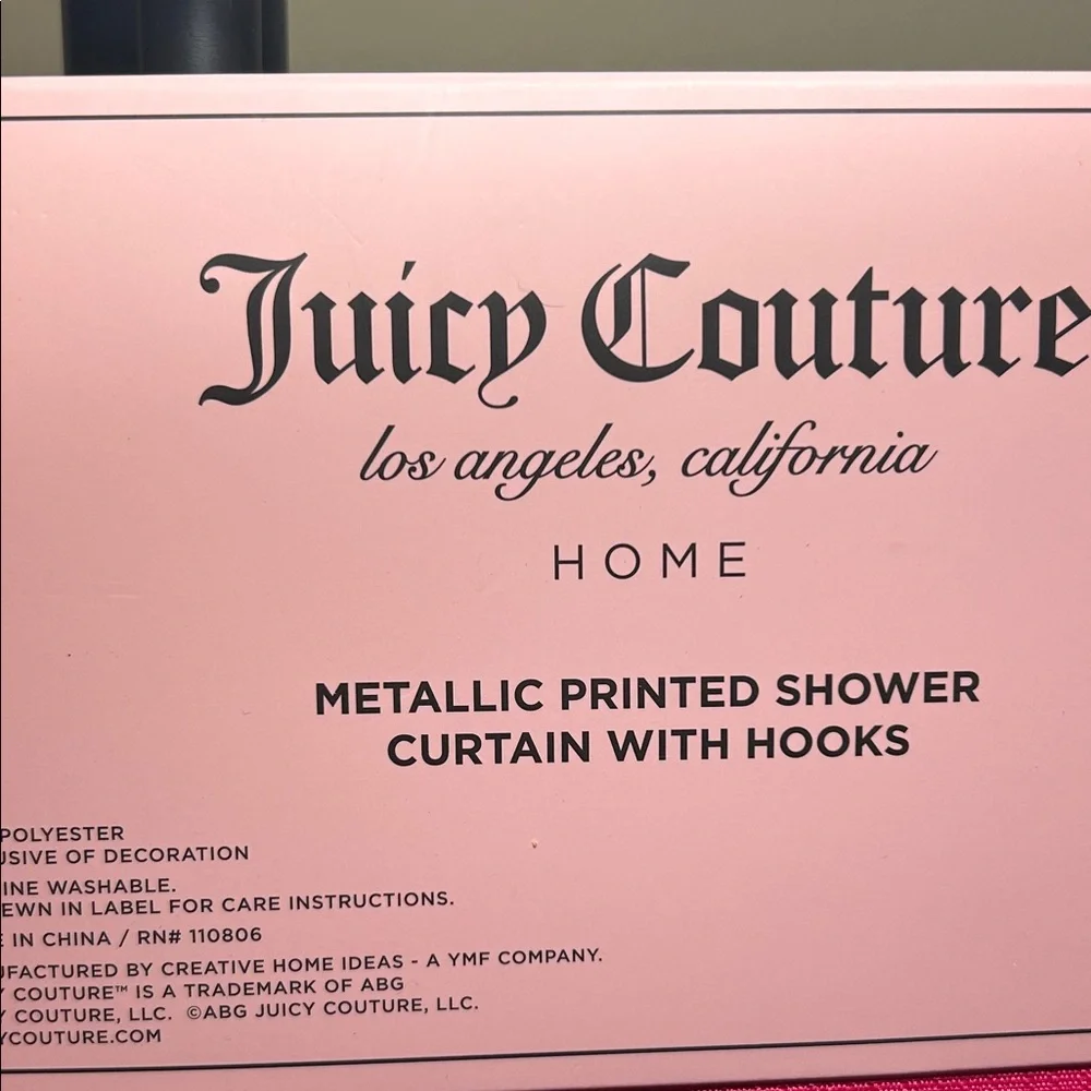 Juicy Couture Pink Silver Shower Curtain NWT Glam Bath